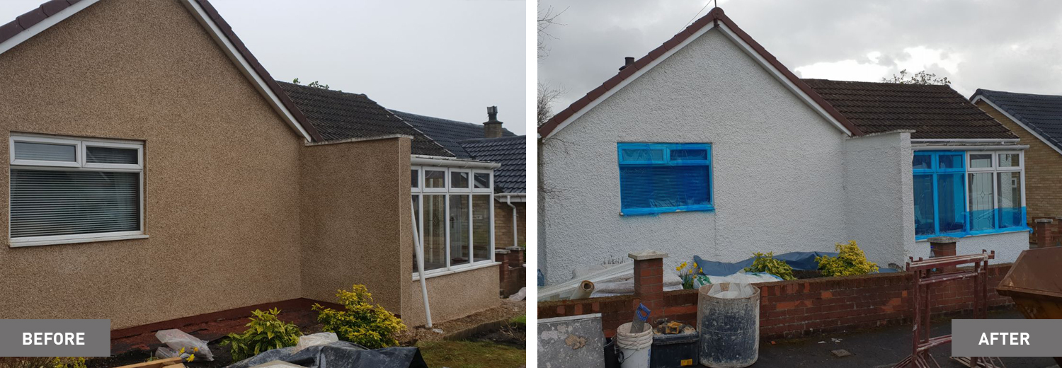 before and after roughcast render Glasgow, Scotland